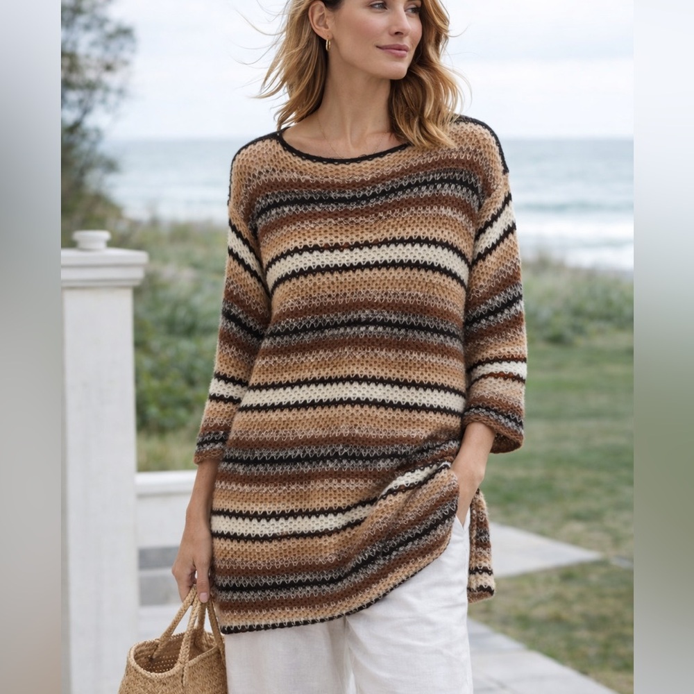 Vintage The Limited Women’s Brown Striped Knit Sweater Small 90s Y2K Neutral